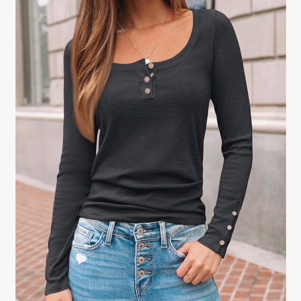 Kissfix Dark Gray Ribbed Henley